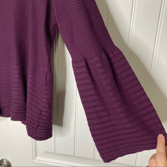 Calvin Klein Purple Knit Bell Flare Sleeve Cowl Neck Sweater Medium - Picture 3 of 5